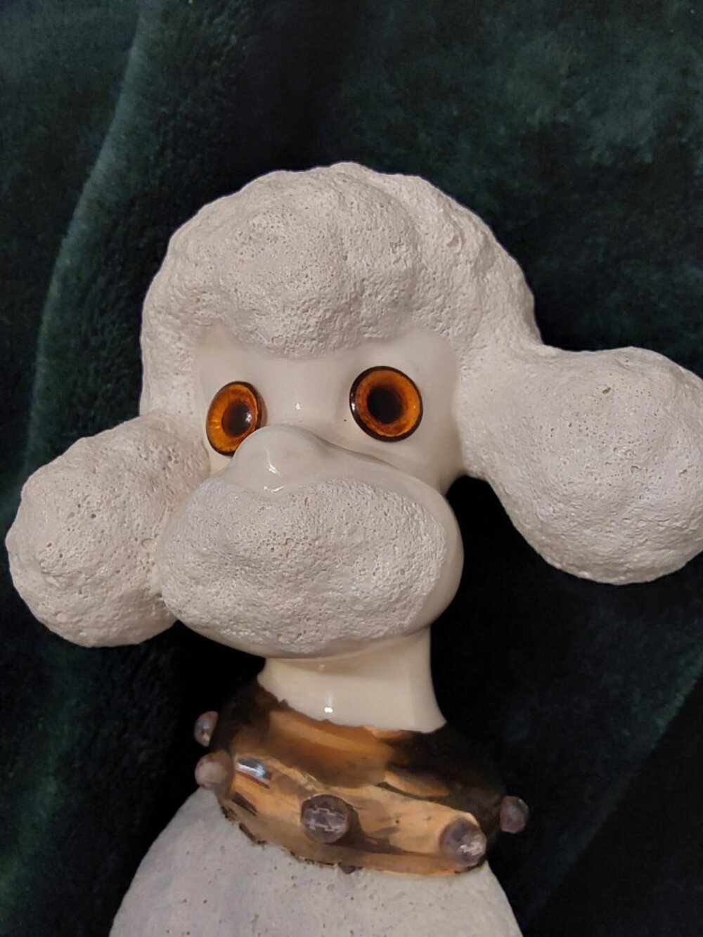 Vintage 1950s Ceramic Poodle Figurine 11 Inch Dog Statue, Rhinestone Collar, Mid - Picture 12 of 16
